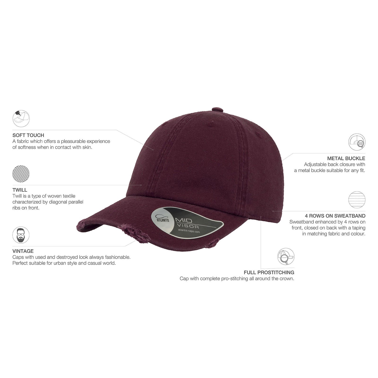 Atlantis - Dad Hat Destroyed - Adjustable - Burgundy