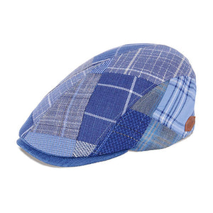 MJM Hats - Daffy 3 - Sixpence/Flat Cap - Blue Patchwork